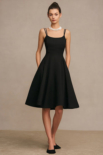 Elegant A-Line Spaghetti Straps Black Dress
